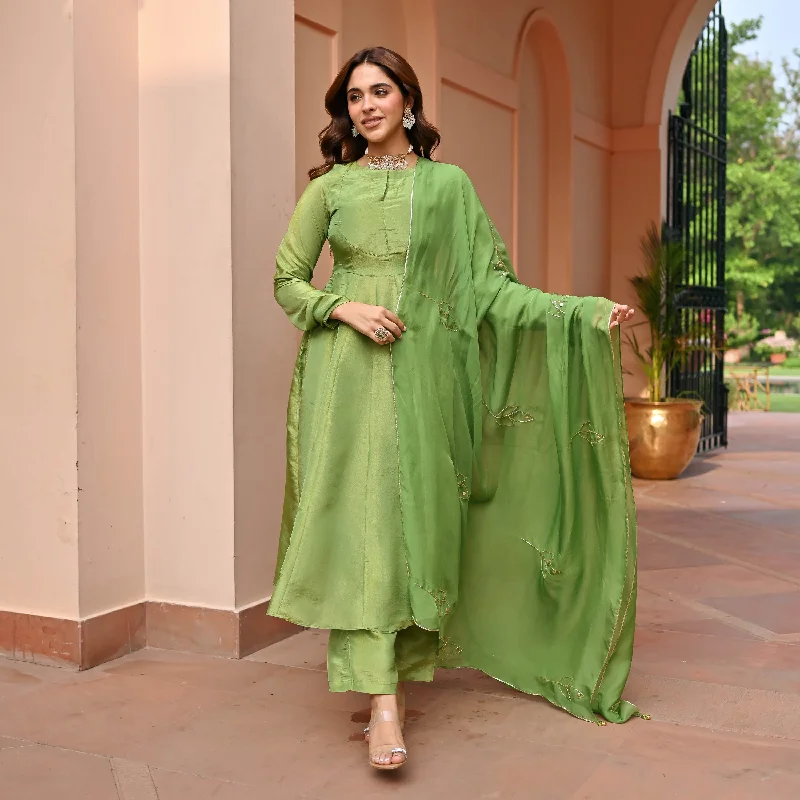 Green Tissue Silk Suit Set