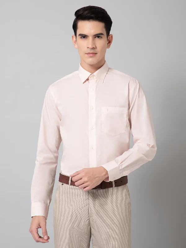 Men's Light Peach Formal Plain Full Sleeve Shirt