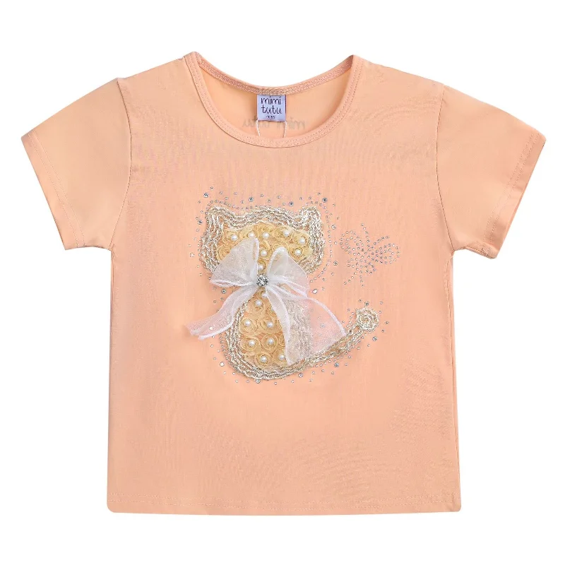 Peach Cat Applique T-Shirt