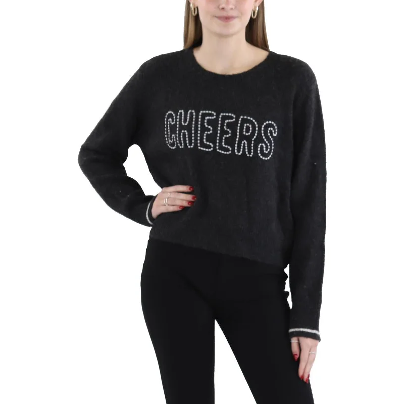 Womens Ribbed Trim Long Sleeve Crewneck Sweater