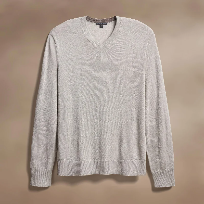 Ultra Fine Cashmere V Neck Sweater - Concrete