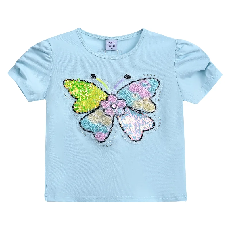 Blue Butterfly Applique T-Shirt