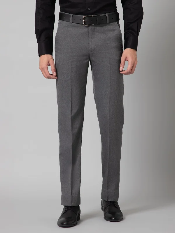 Men's Regular fit Flat front Grey  Trousers