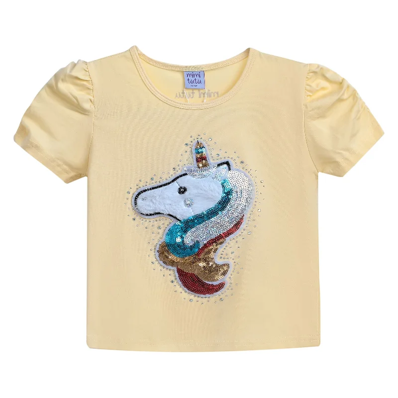 Yellow Unicorn Applique T-Shirt