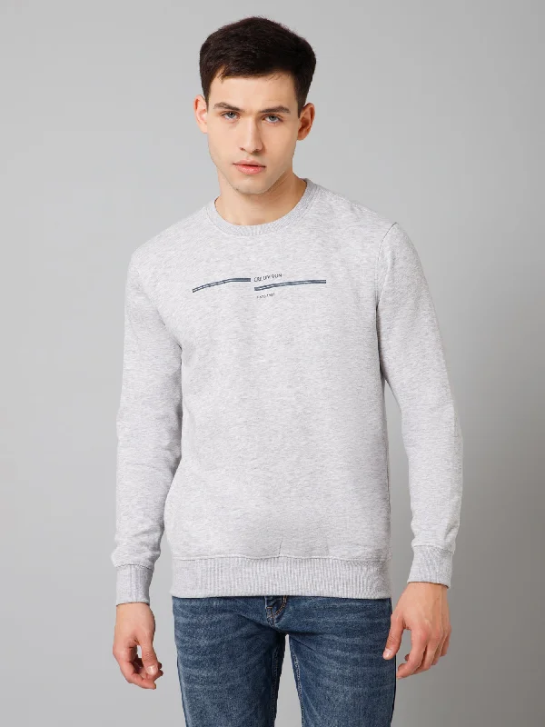 Solid Grey Full Sleeves Round Neck Regular Fit Casual Sweatshirt For Men