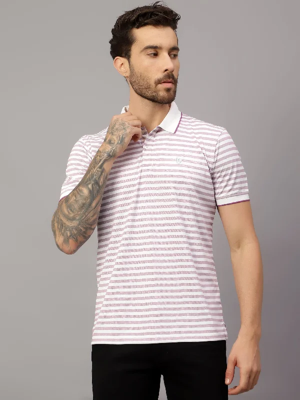 Men's Purple Stripe Polo neck Half Sleeve T-Shirt