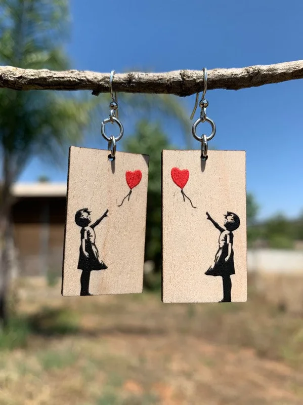 Wooden Banksy Earrings