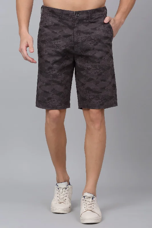 Men's Grey Camouflage Printed Bermuda