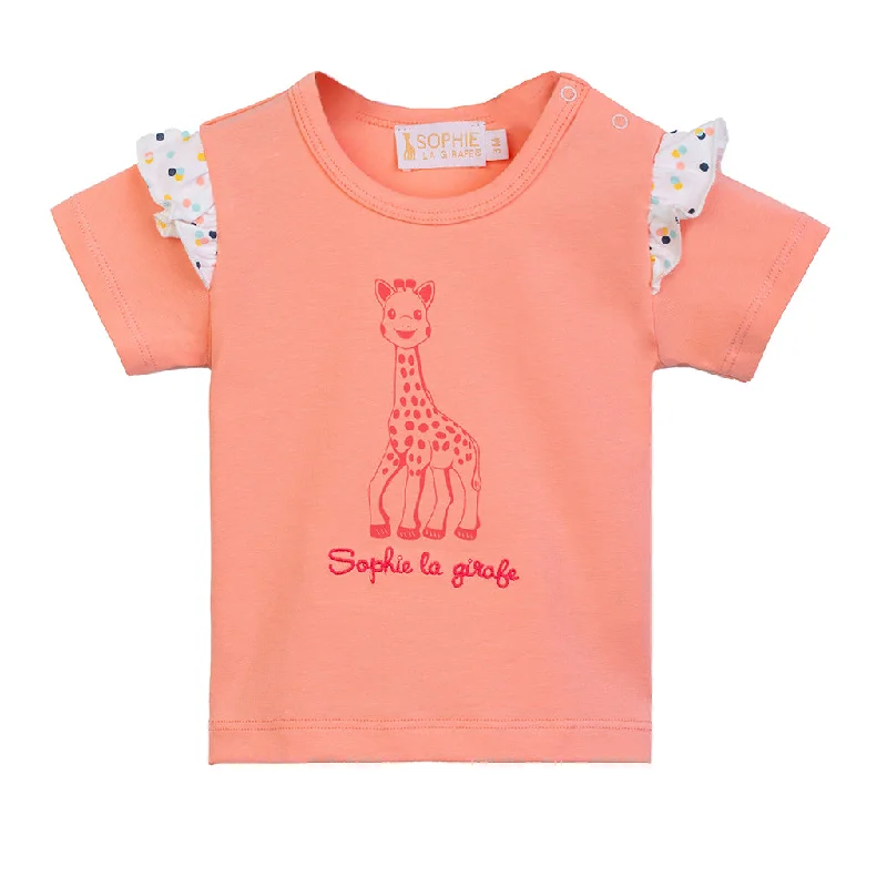 Peach Giraffe Print Ruffle T-Shirt