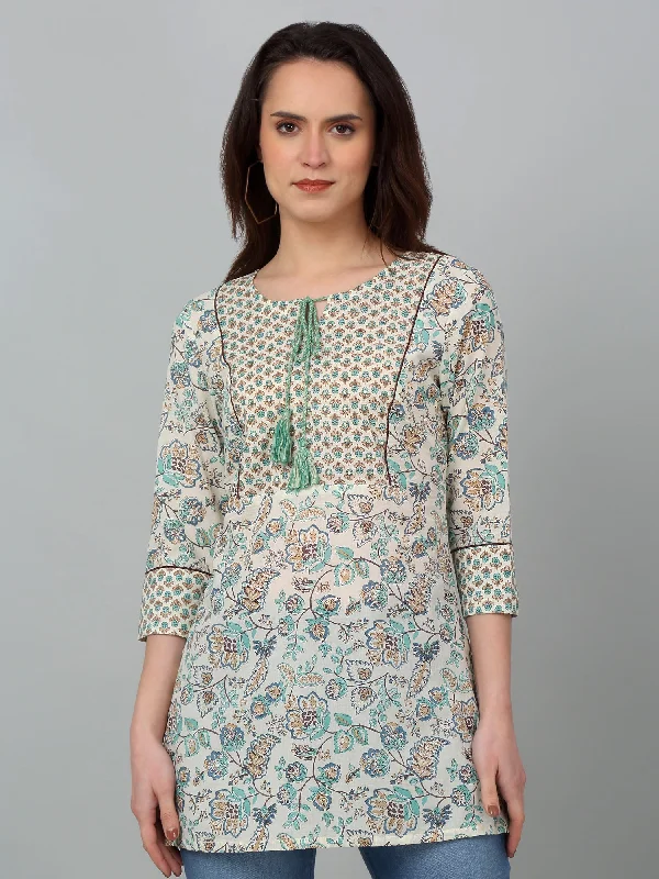 Women's  Round Neck With Tie Pp Multi Color All over Printed Short Length Kurti