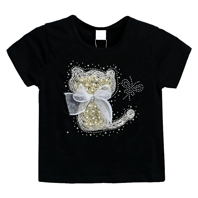 Black Cat Applique T-Shirt