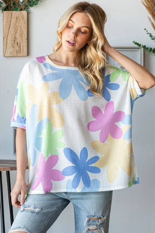 Floral Round Neck Waffle T-Shirt