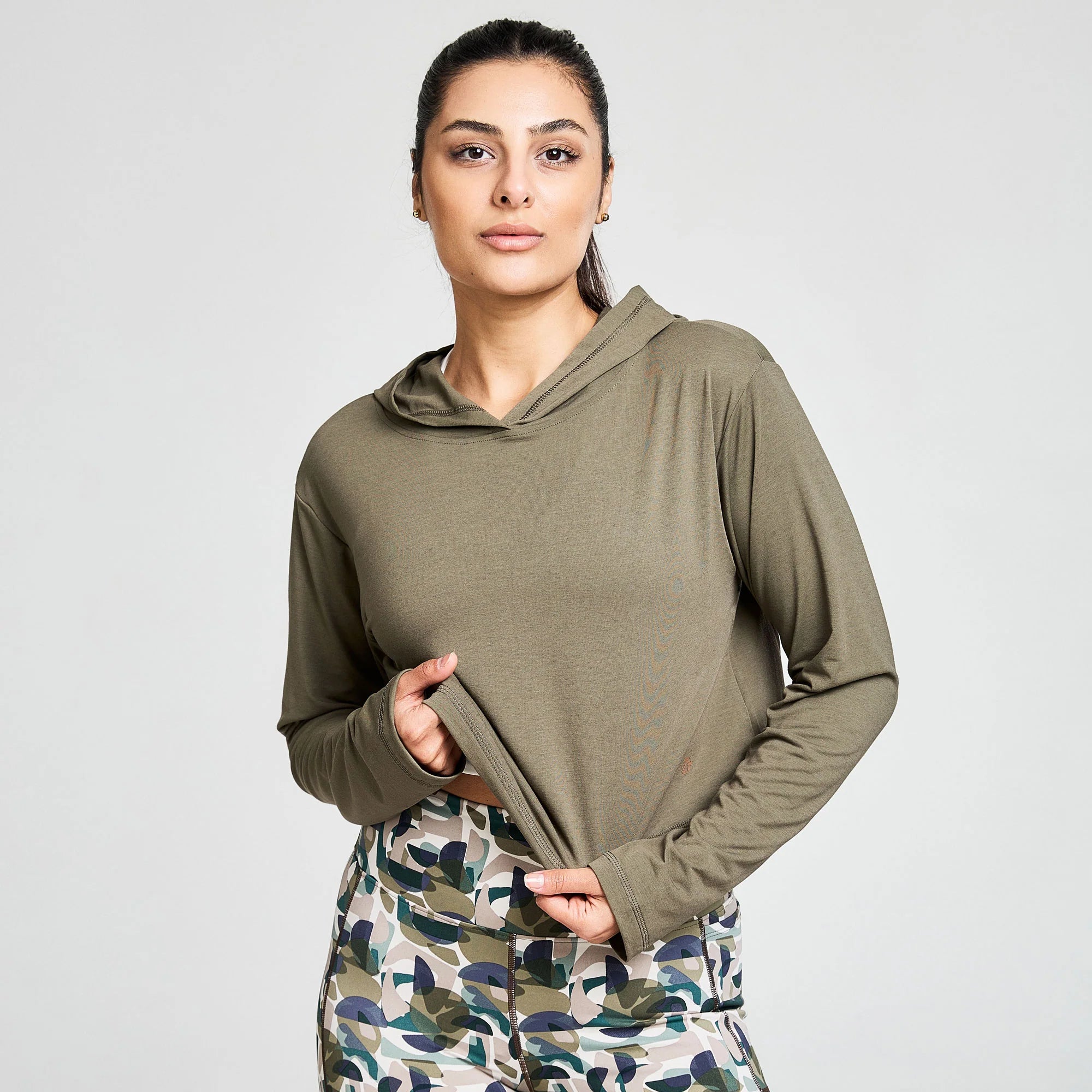 BAHE Zephyr Short Boxy Hooded Tee - Khaki