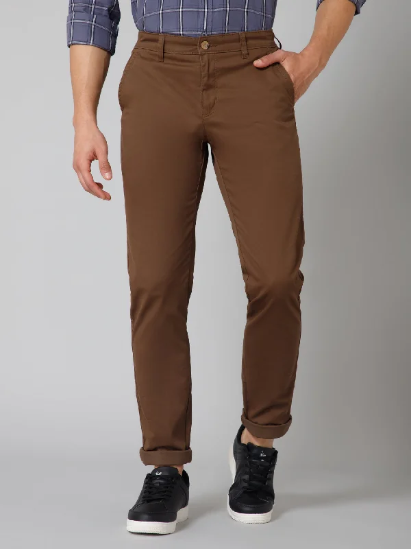 Men's Casual Flat front Brown  Trousers