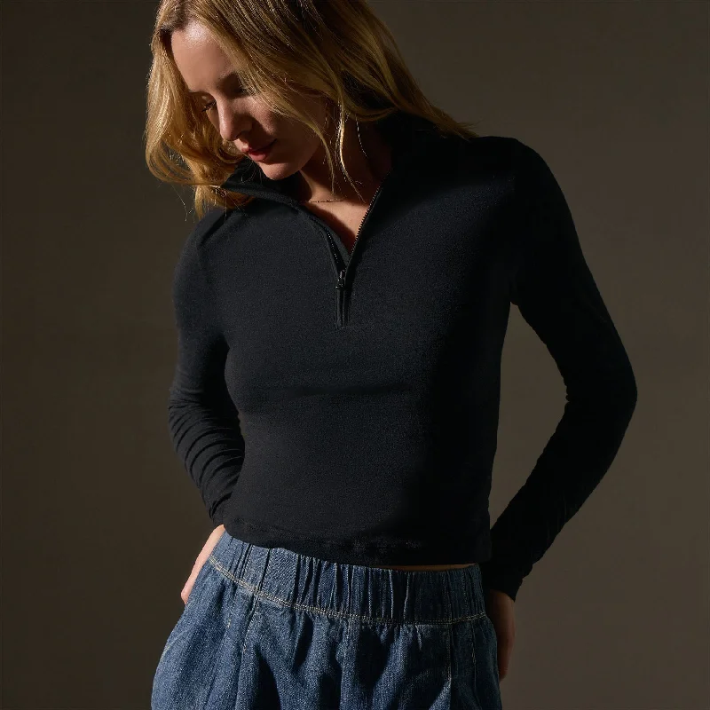 Cropped Long Sleeve Half Zip - Black