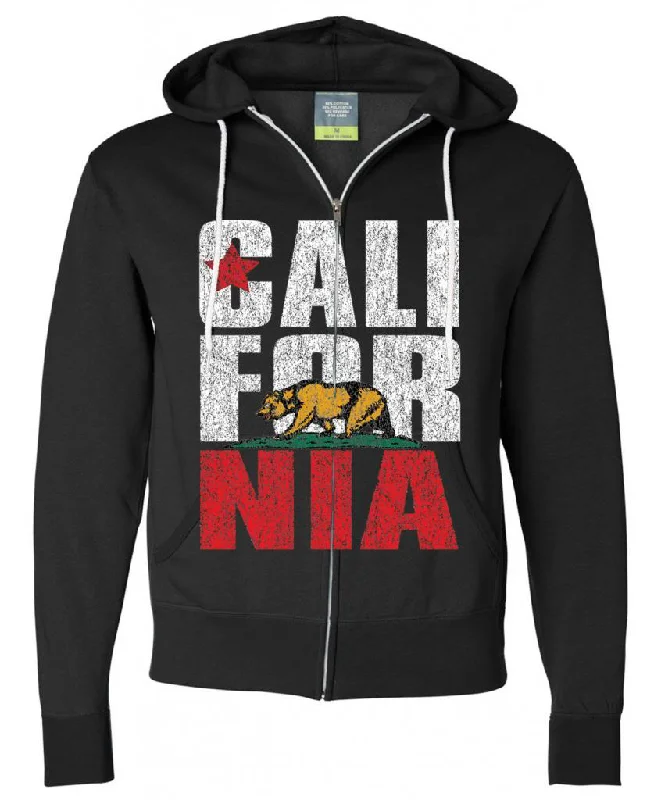 California Flag Vintage Retro Text Zip-up Hoodie Asst Colors