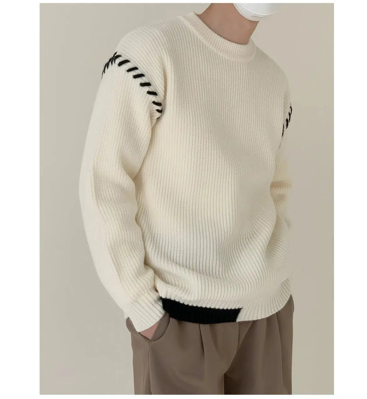 Shoulder Line Design Crew Neck Sweater