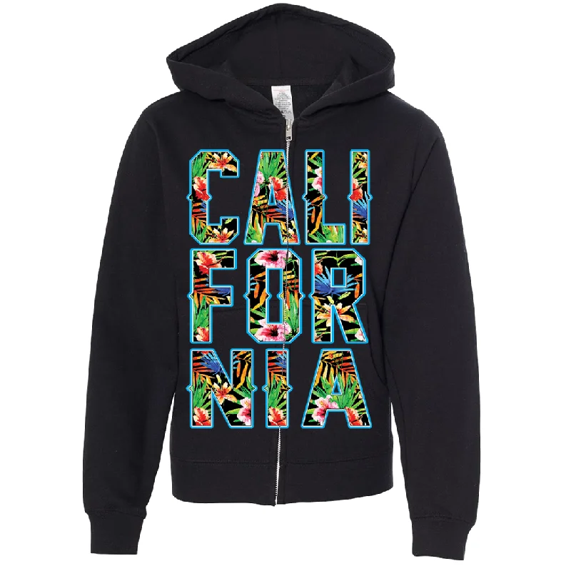 Tropical California Floral Print Premium Youth Zip-Up Hoodie