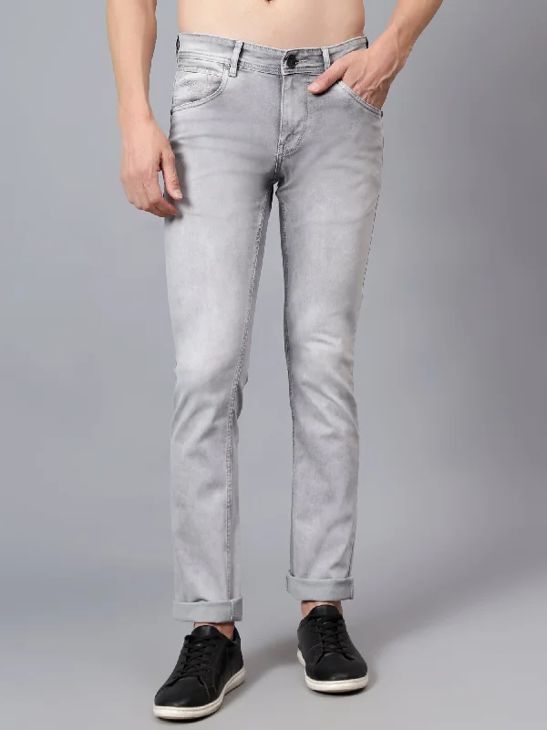 Men's Grey Solid Full Length Stretchable Jeans