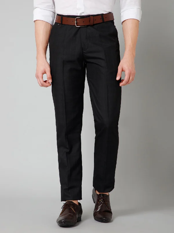 Men's Formal Flat front Black Checks Trousers