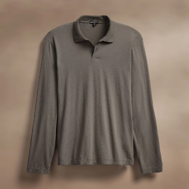 Luxe Lotus Jersey Long Sleeve Polo - Granite