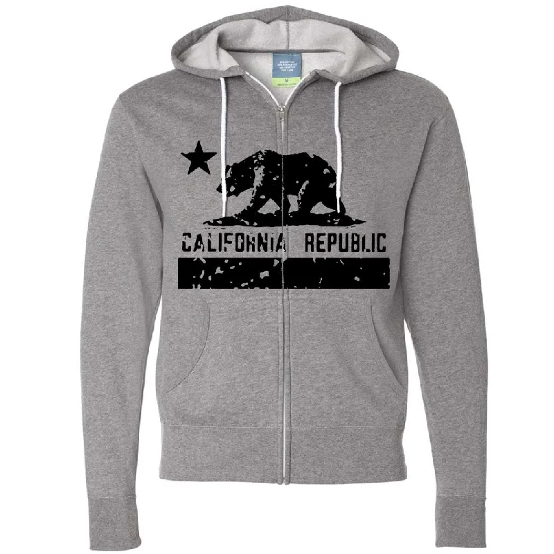 California Flag Black Print Silhouette Zip-Up Hoodie