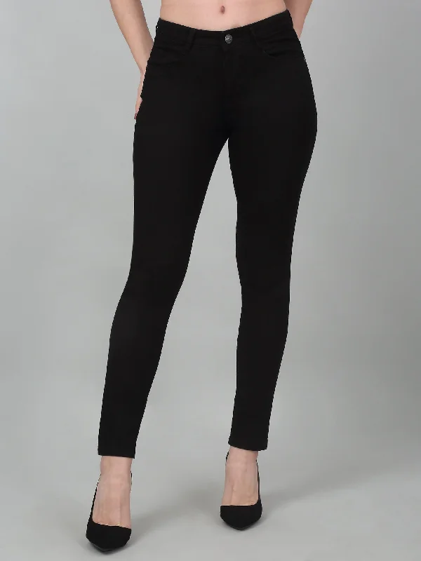 Women's Casual Skinny Fit Black No Fade Mid rise Jeans