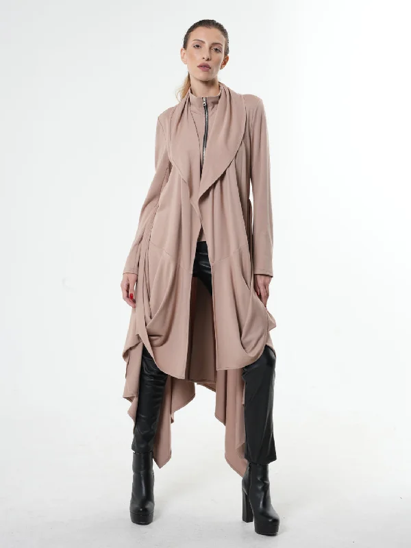 Long Zipper Cardigan With Drapings