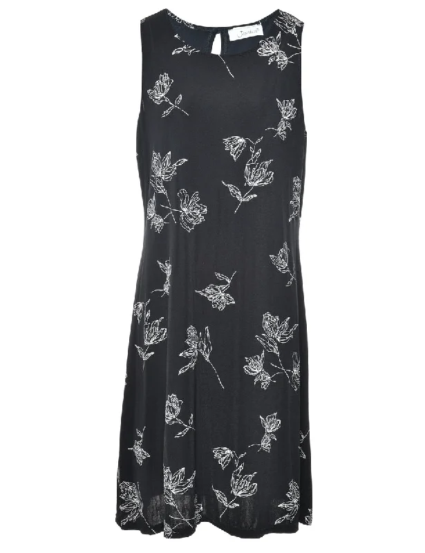 Floral Print Sleeveless Dress - L