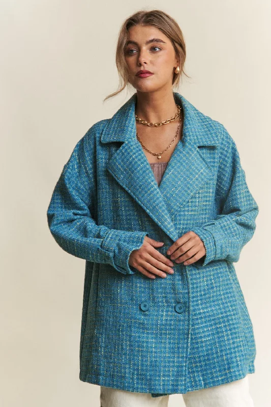 J.NNA Tweed Double-Breasted Long Sleeve Coat