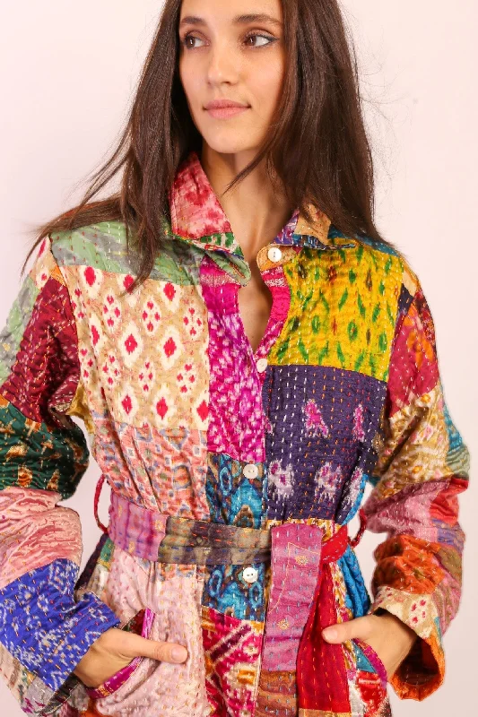 PATCHWORK SILK COAT HILA