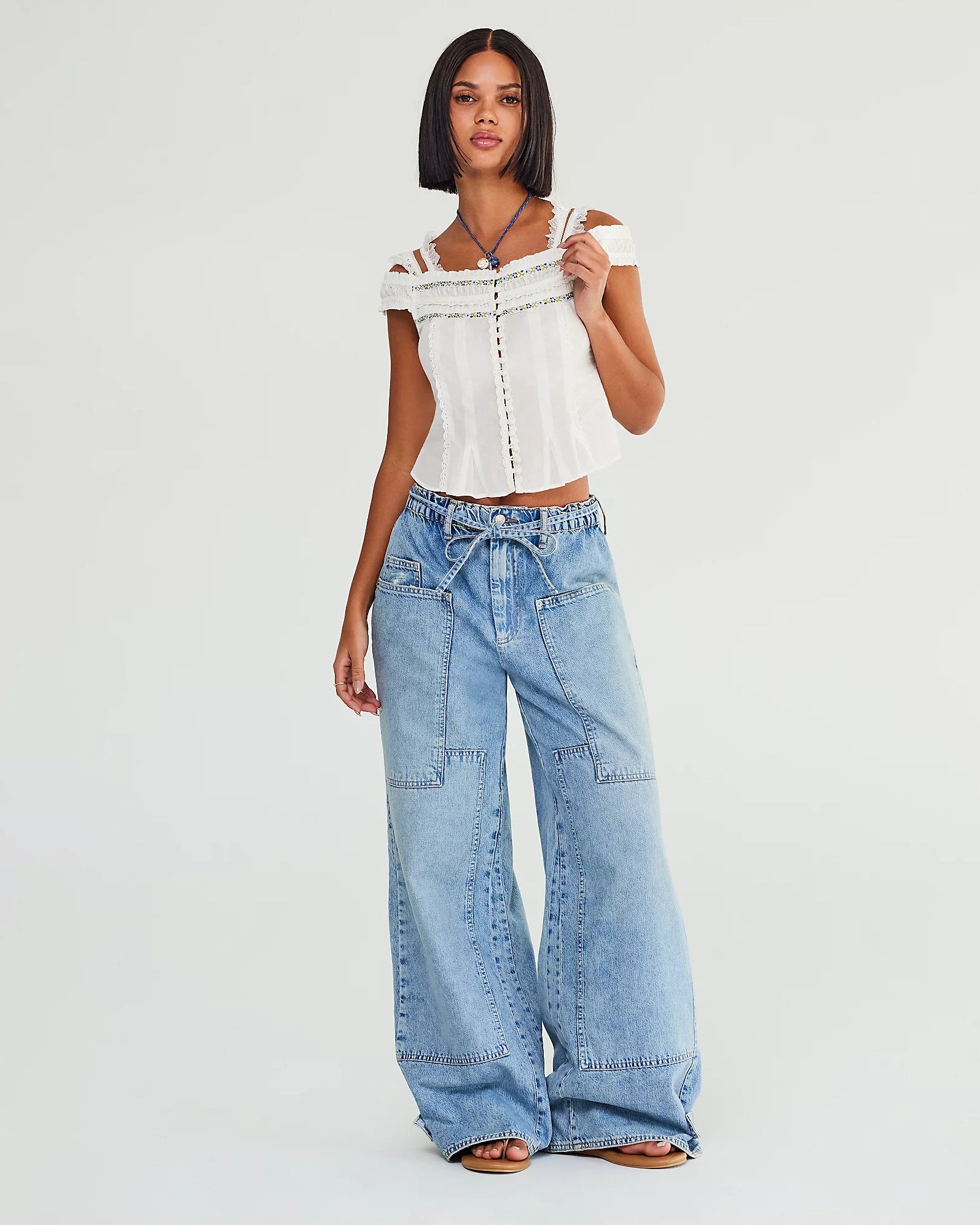 CRVY Outlaw Wide Leg Jeans in Drizzle