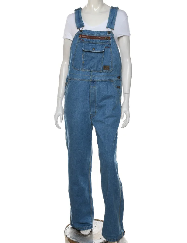 Light Wash Flared Leg Dungarees - W38 L28