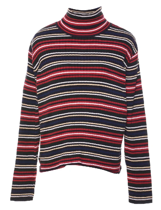 Multi-colour Striped Turtleneck Jumper - L