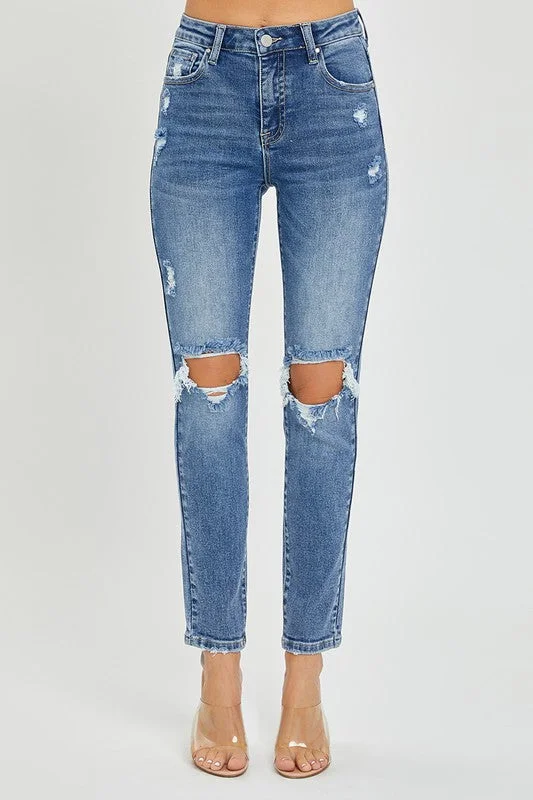 Risen High Rise Distressed Skinny Jeans