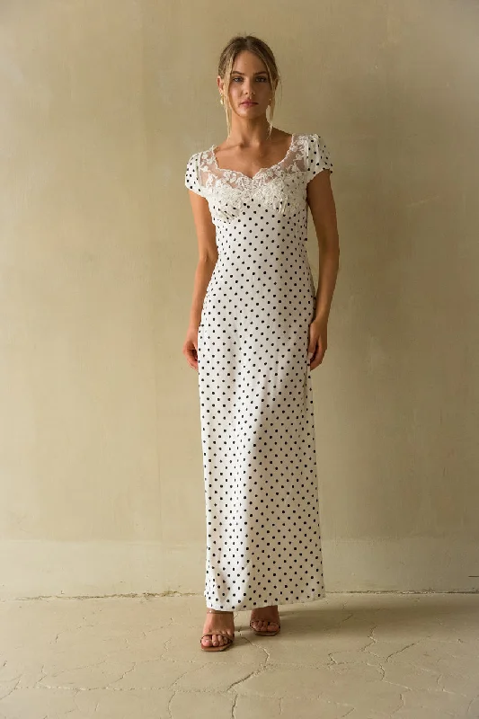 Brandie Lace Trim Polka Dot Maxi Dress