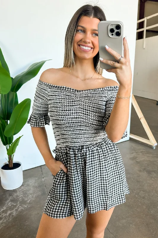 Dylan Off Shoulder Plaid Smocked Romper - FINAL SALE