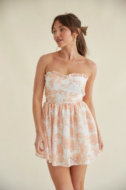 Kaylie Strapless Floral Eyelet Lace Mini Dress