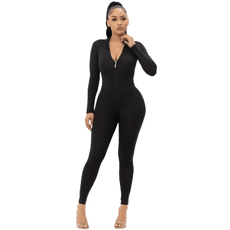 Leah  Front zipper Mock Neck Jumpsuit for women