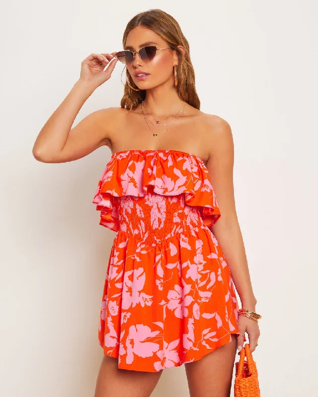 Lilly Floral Smocked Strapless Romper