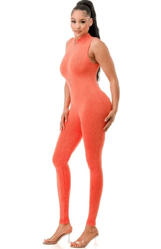 Marilyn Mineral Wash Half Zip Catsuit