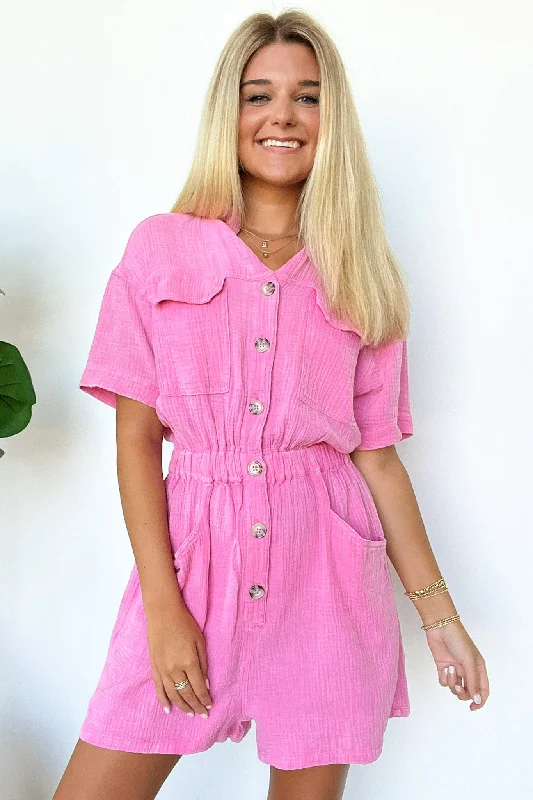 Simoni Mineral Washed Button Down Romper - FINAL SALE